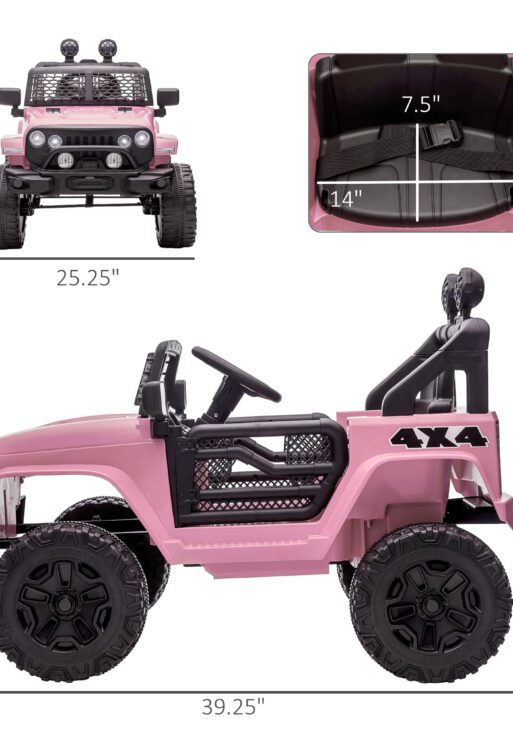 12V Kids Ride On Truck with Parent Remote Control, Battery Powered Electric Car with Spring Suspension, Adjustable Speed, LED Lights and Horn, Pink