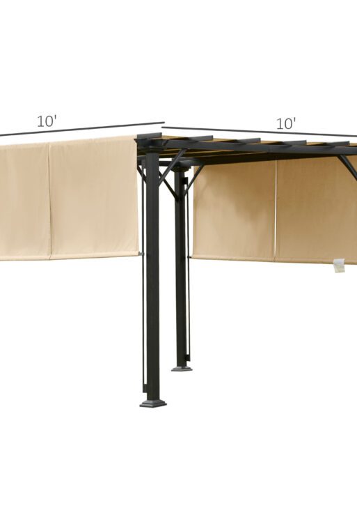10' x 10' Outdoor Patio Gazebo Pergola with Retractable Canopy Roof, Steel Frame with Stakes & Unique Design