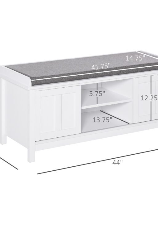 Entryway Shoe Bench Storage Ottoman with Sliding Doors, Adjustable Shelving, 6 Compartments, and Padded Seat, Holds 10 Pairs, White