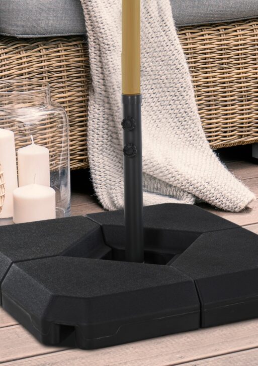 Umbrella Stand Fitting 2" Poles and Steel Base with 4 Fillable Plastic Weights, 4 Gal. Capacity Each - Black