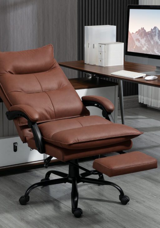 Executive Massage Office Chair with 6 Vibration Points, Microfiber Computer Desk Chair, Heated Reclining Chair with Footrest, Armrest, Double Padding, Brown