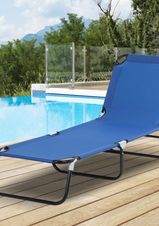 Folding Chaise Lounge Pool Chairs, Outdoor Sun Tanning Chairs with 5-Level Reclining Back, Steel Frame for Beach, Yard, Patio, Blue