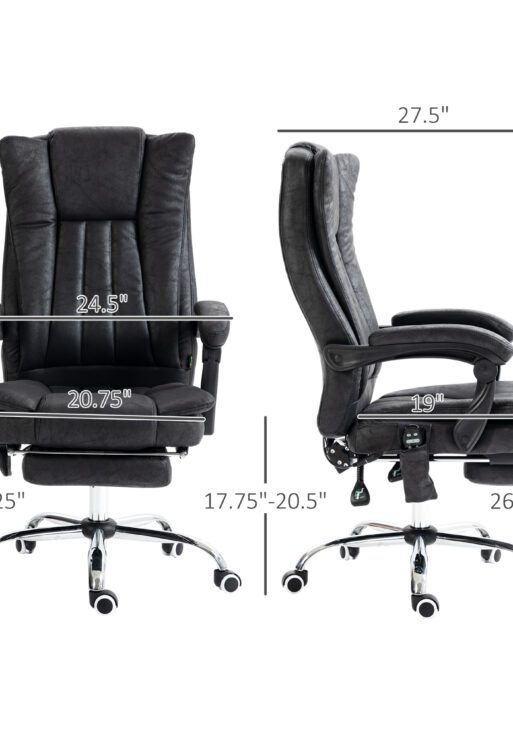 Massage Office Chair, 6 Points and Heat, Reclining Computer Chair with High Back, Adjustable Height and Footrest, Black