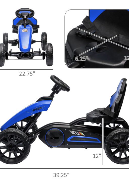 Kids Pedal Go Kart w/ Swing Axle, Shock-Absorbing Wheels, Blue