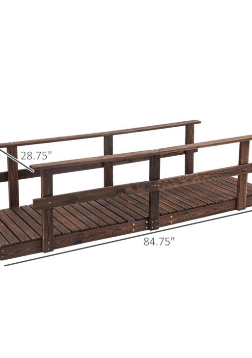 7' Garden Bridge with Pine Wood and Stained Finish for Backyard Ponds Creeks Streams Wood