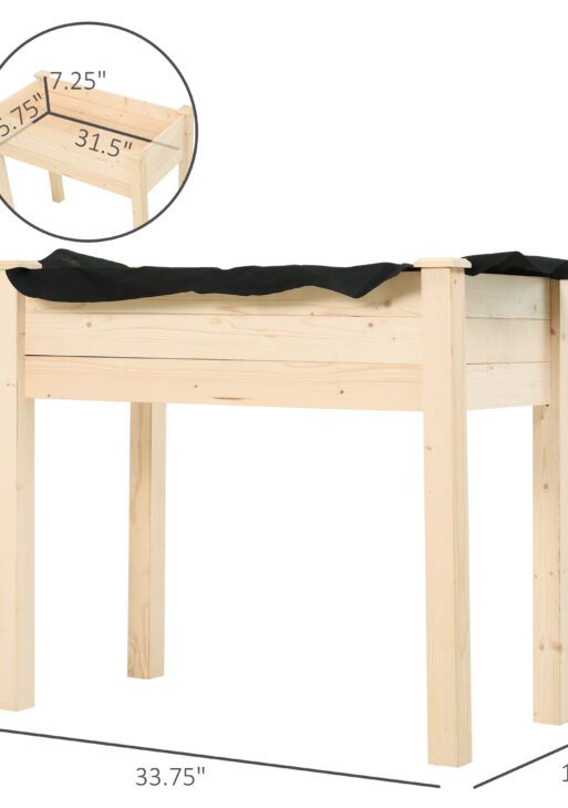 Raised Garden Bed with Legs, 34" x 18" x 30", Elevated Wooden Planter Box, Self-Draining with Bed Liner for Vegetables, Herbs, and Flowers Backyard, Patio, Balcony Use, Natural