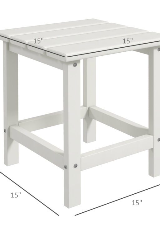 Adirondack Side Table, Square Patio End Table, Weather Resistant 15" Outdoor HDPE Table for Porch, Pool, Balcony, White