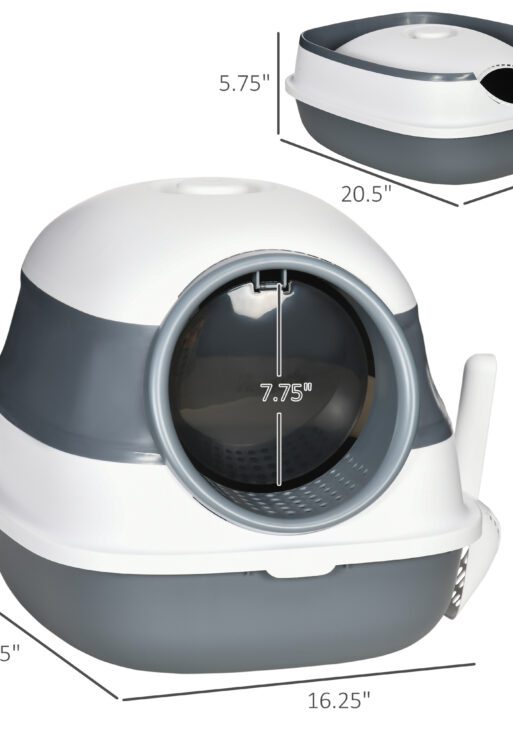 Dome Covered Cat Litter Box with Lid, White and Gray