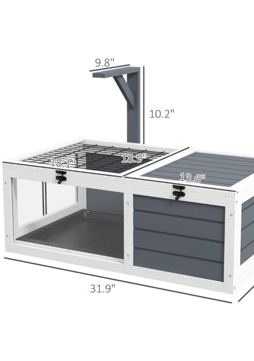 Tortoise Habitat, Wooden Tortoise House w/ Lamp Holder, Gray