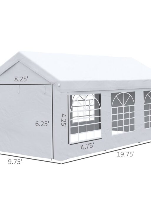 19.7' x 9.7' Heavy Duty Party Tent & Carport with Removable Sidewalls and Double Doors, Large Canopy Tent, Sun Shade Shelter, for Parties, Wedding, Outdoor Events, BBQ, White