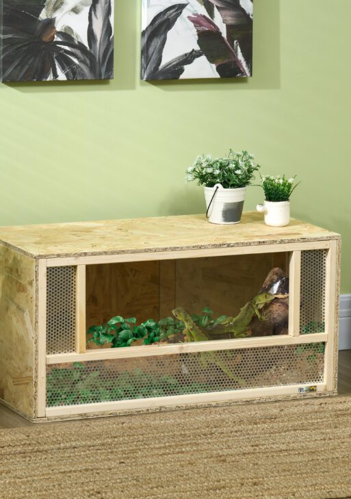 Wooden Reptile Terrarium with Sliding Door for Chameleon, Lizard, Snake, Frog, Turtle, 31.5" x 15.7" x 15.7"