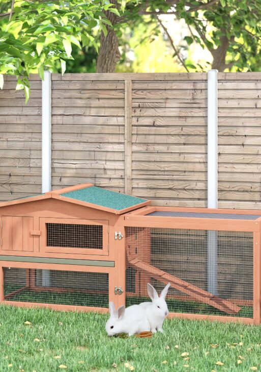 Rabbit Cage Outdoor, 62" Wooden Outdoor Rabbit Hutch, Small Animal Habitat with Detachable Run and Elevated Main House, Natural