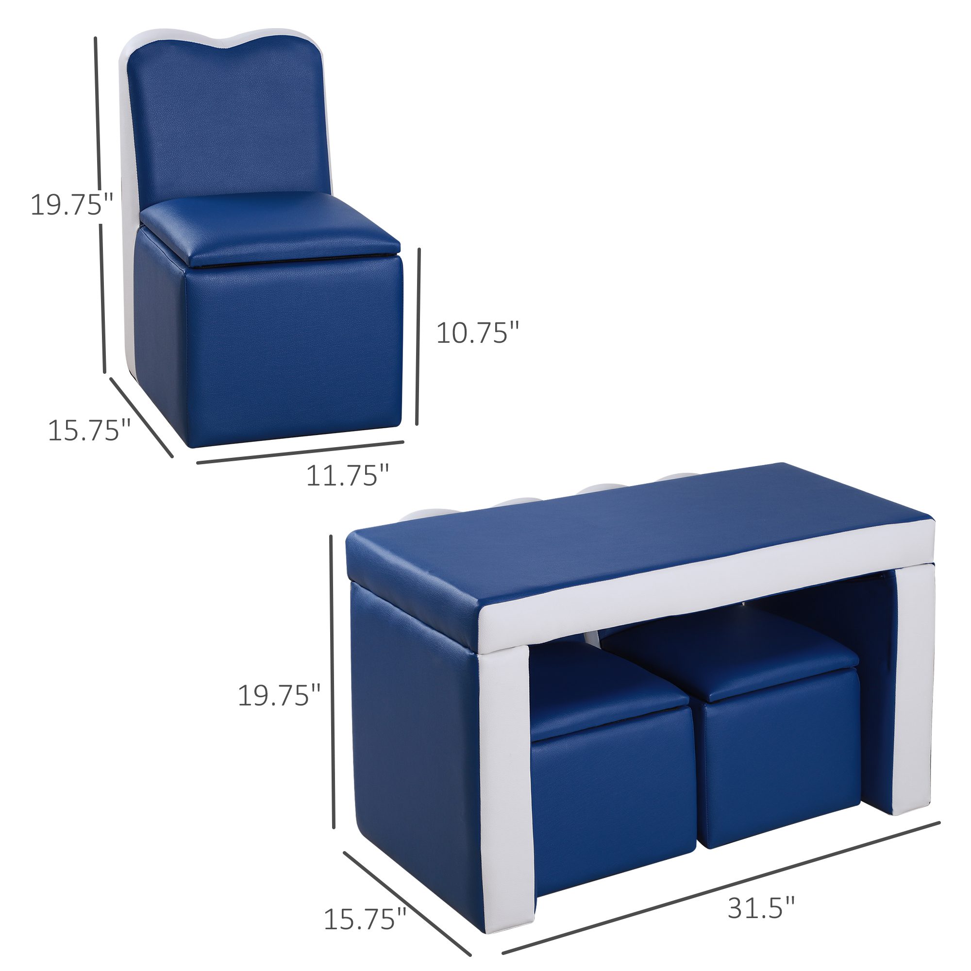 Kids Sofa Set 2-in-1 Multi-Functional Toddler Table Chair Set 2 Seat Couch Storage Box Soft Sturdy Blue - Image 1
