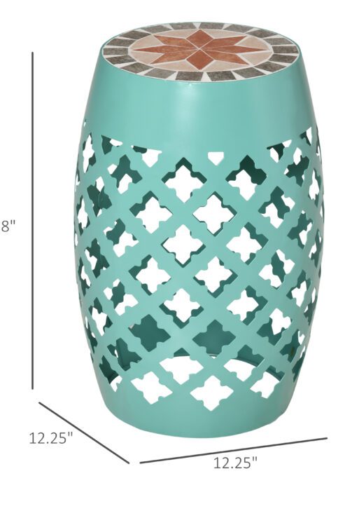 12" Patio Round Side Table, Outdoor Footstool, Garden Mosaic Accent Side Table, Plant Stand, Blue