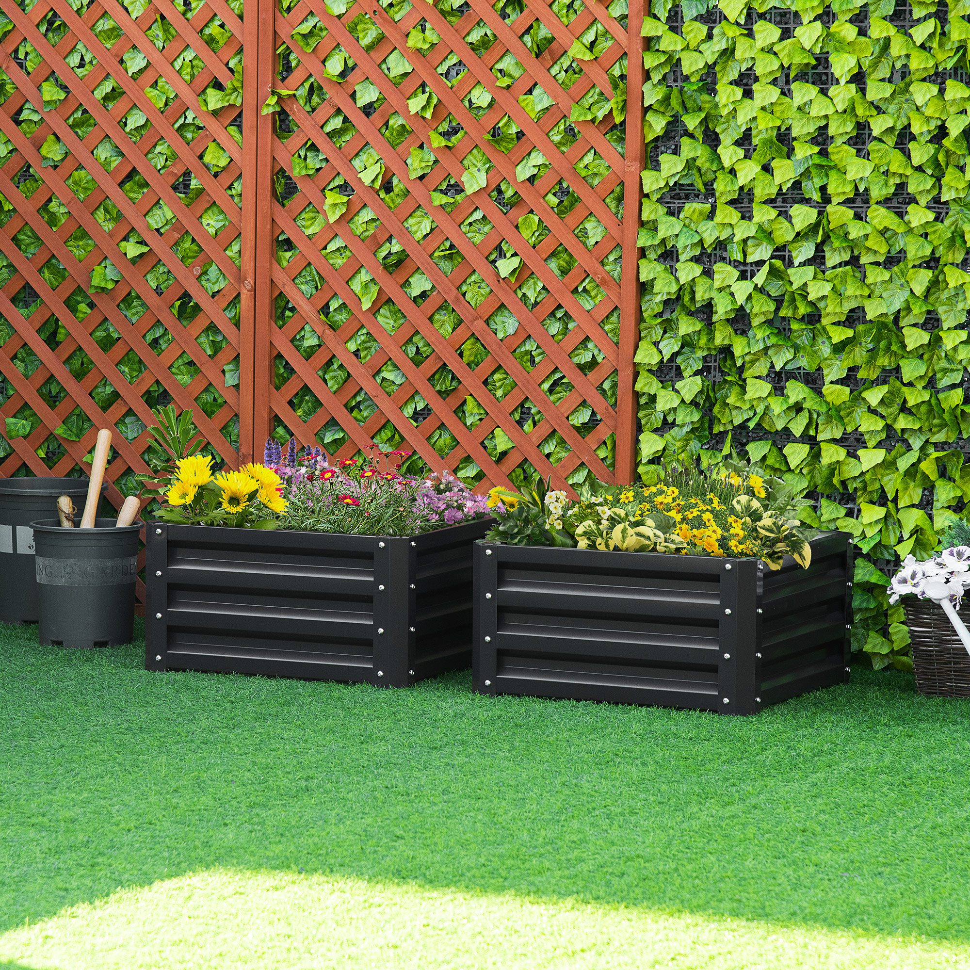 2pc 23.5" Elevated Herb & Vegetable Planting Box Kit w/ Versatile Uses, Dark Gray