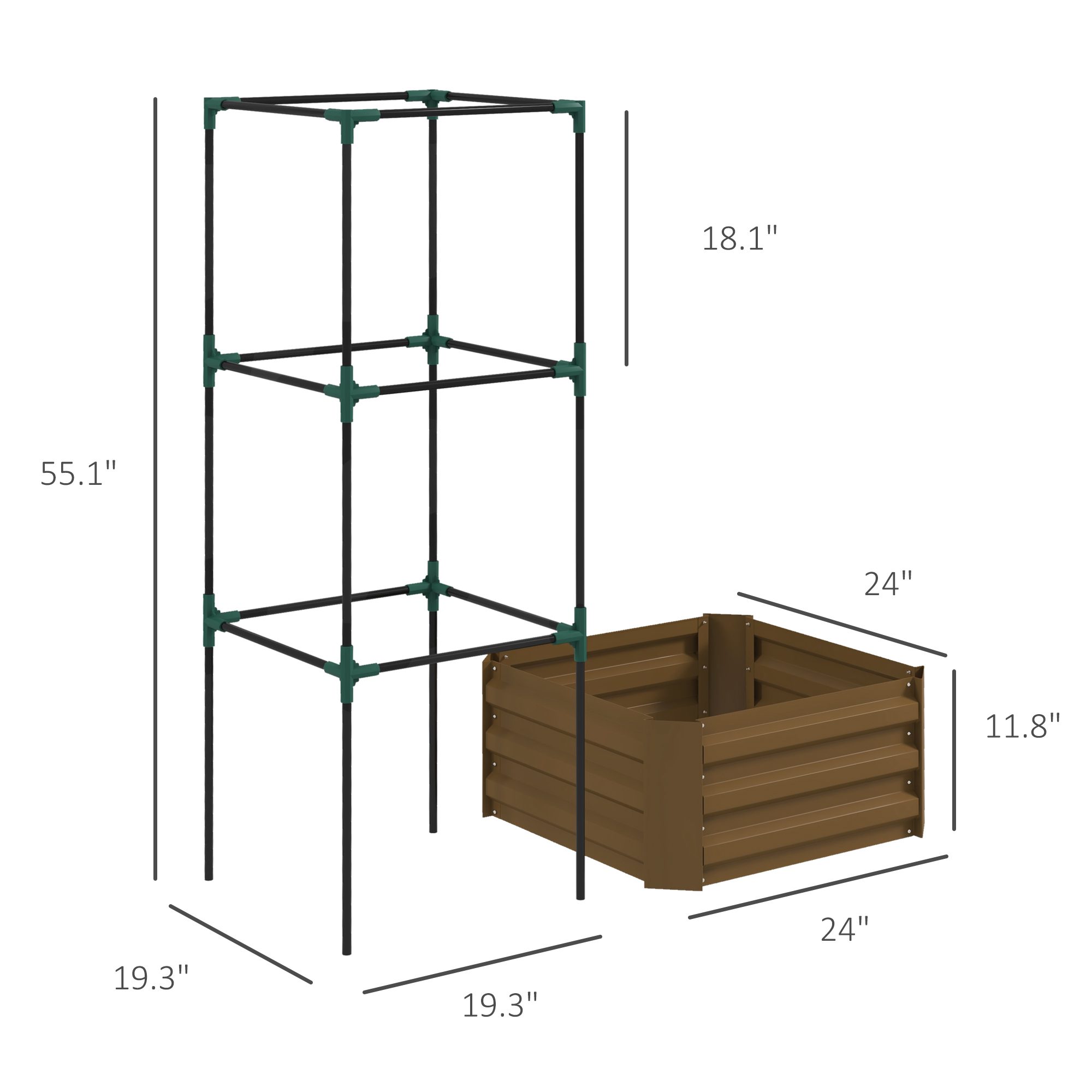 Galvanized Planter Box, 24" x 24" x 55" Raised Garden Bed with Tomato Cage for Climbing Vines, Brown - Image 1