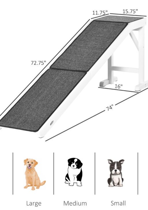 Dog Ramp Foldable with Non-slip Carpet Top Platform, Gray, White