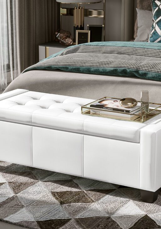 50.5" Faux Leather Rectangular Tufted Storage Ottoman for Living Room, Entryway, or Bedroom, White