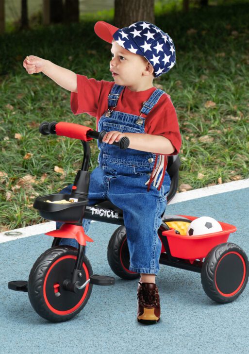 Tricycle for Toddlers Age 2-5 with Adjustable Seat, Toddler Bike with Storage Baskets for Girls and Boys, Red