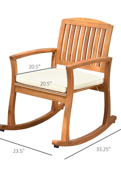Outdoor Rocking Chair with Cushion, Acacia Wood Patio Rocker for Backyard, Patio, Home, Teak Tone