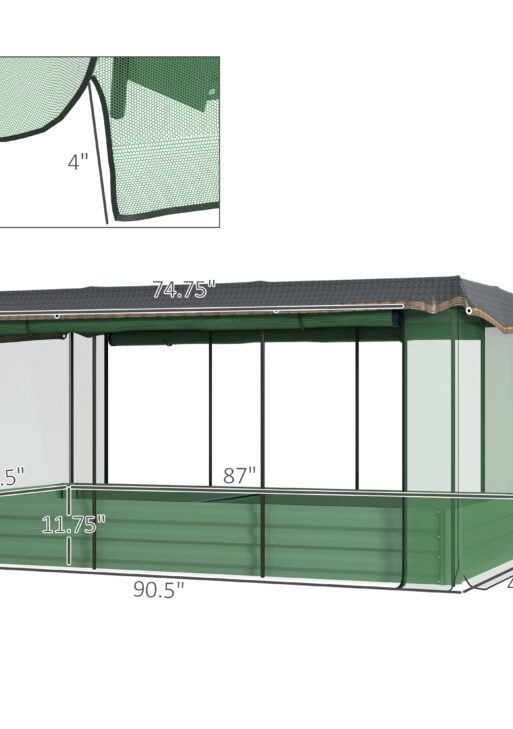 Galvanized Steel Planter Box with Crop Cage and Shade Cloth, Raised Garden Bed for Flowers, Veggies and Herbs, Green