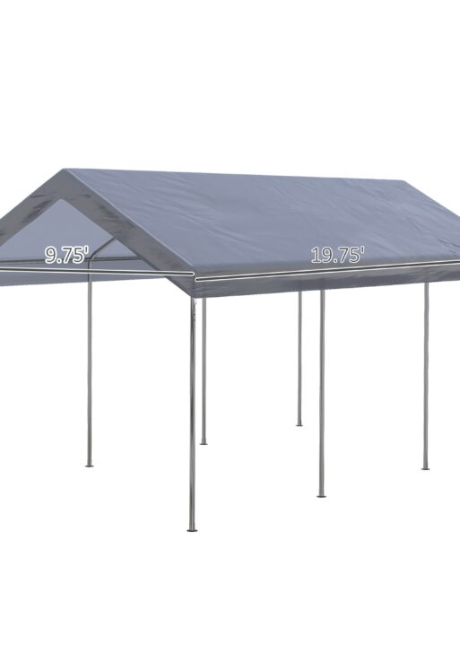 10' x 20' Party Tent and Carport, Height Adjustable Portable Garage, Outdoor Canopy Tent 8 Legs without Sidewalls for Car, Truck, Boat, Motorcycle, Bike, Garden Tools, Gray