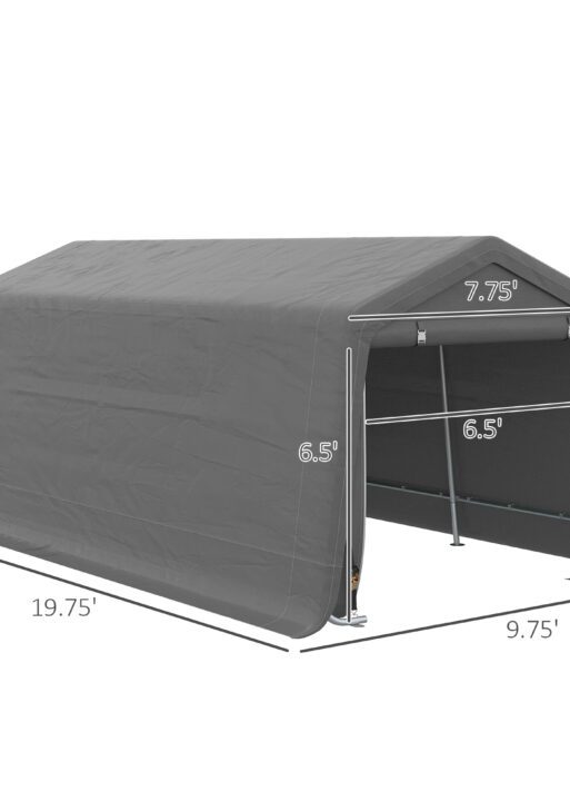 10' x 20' Carport Portable Garage, Heavy Duty Storage Tent, Patio Storage Shelter w/ Anti-UV PE Cover and Double Zipper Doors, for Motorcycle Bike Garden Tools, Gray