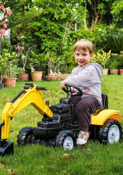 Kids Ride On Excavator, Pedal Digger, Construction Truck with Horn for Kids and Toddlers 3+, Yellow