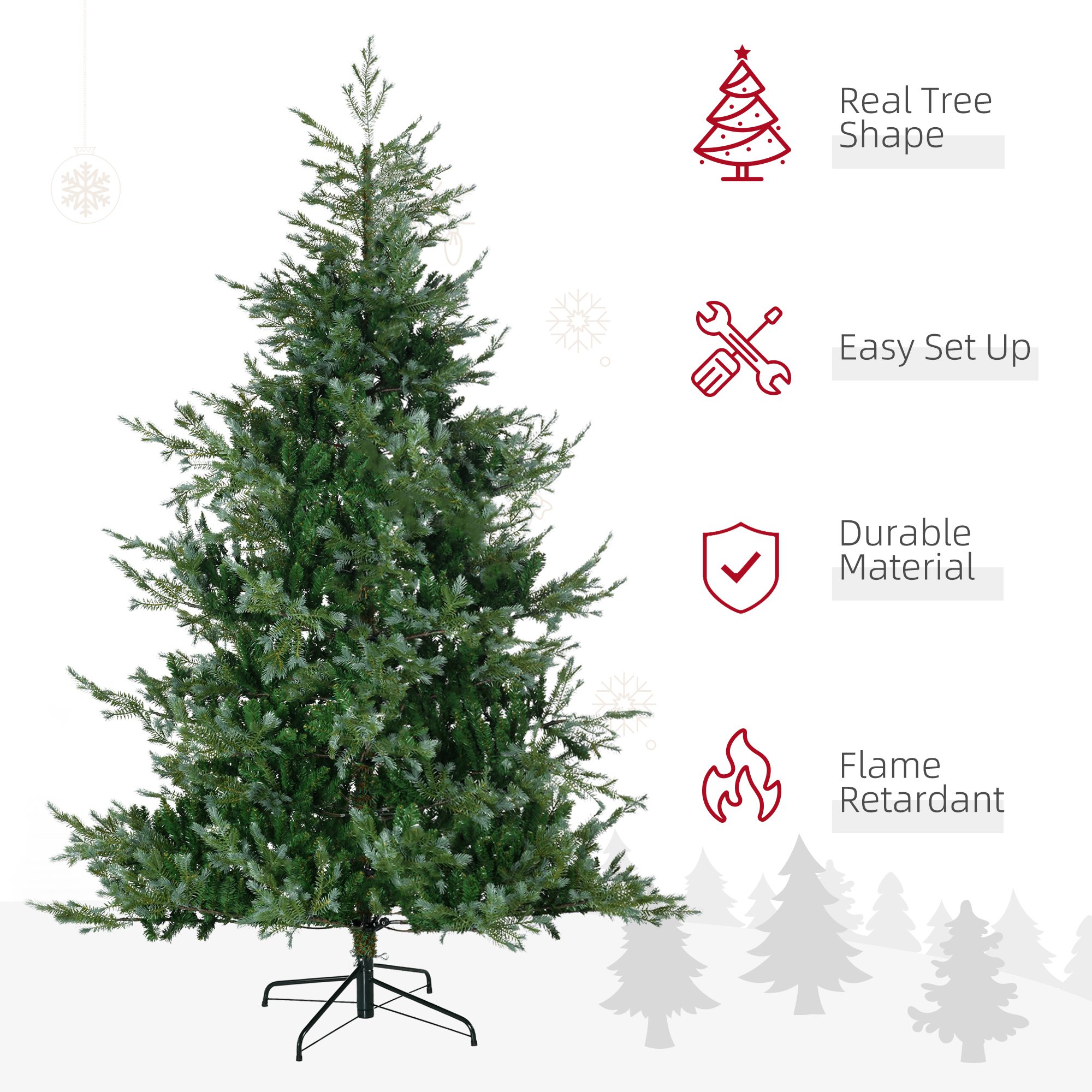 7.5' Artificial Wide Christmas Tree Holiday Décor, with Easy-to-Shape Branches, Auto Open, Steel Base, Green - Image 2
