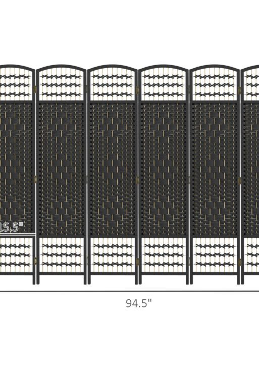 6 Panel Folding Room Divider Portable Privacy Screen Wave Fiber Room Partition for Home Office Black