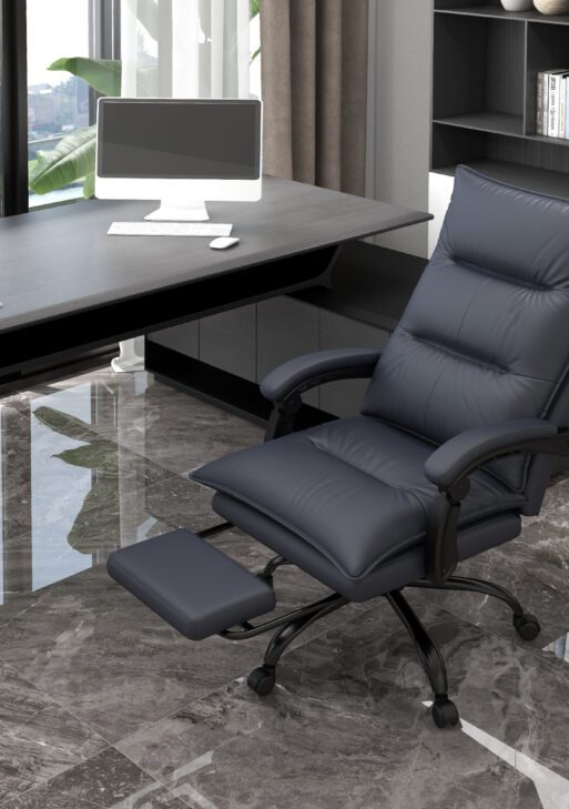 Executive Massage Office Chair with 6 Vibration Points, Microfiber Computer Desk Chair, Heated Reclining Chair with Footrest, Armrest, Double Padding, Charcoal Gray