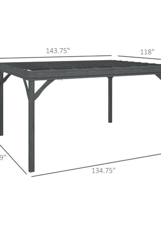 10' x 12' Outdoor Wooden Pergola, Grape Vine Gazebo with Concrete Anchors for Garden, Patio, Backyard, Deck, Gray