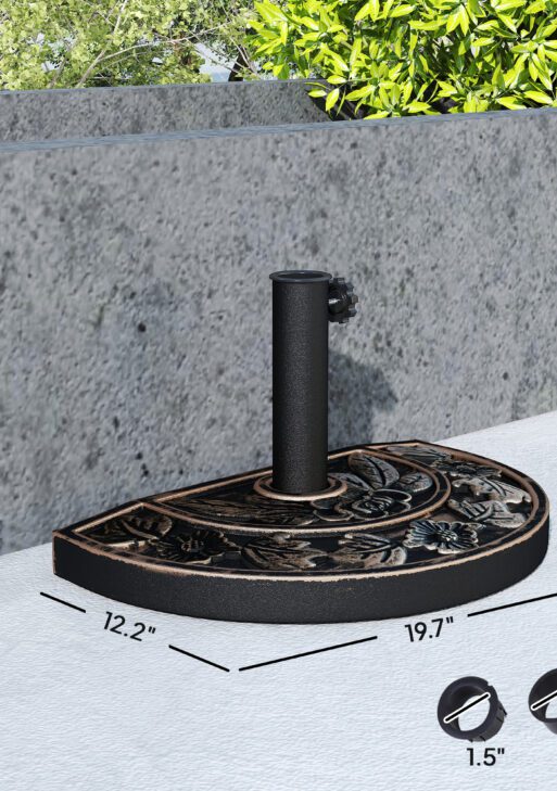 20lbs Half Round Patio Umbrella Base Outdoor Decorative Resin Parasol Stand Holder for Φ1.5", Φ1.9" Pole, for Lawn, Deck, Backyard, Garden, Bronze