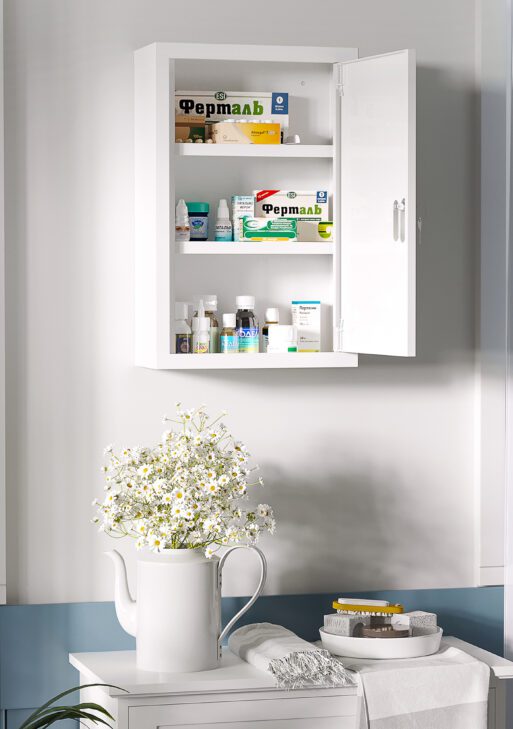 12" x 18" Lockable Medicine Cabinet, 3 Tier Steel Medical Wall Box with 2 Keys and Shelves for Bathroom, White