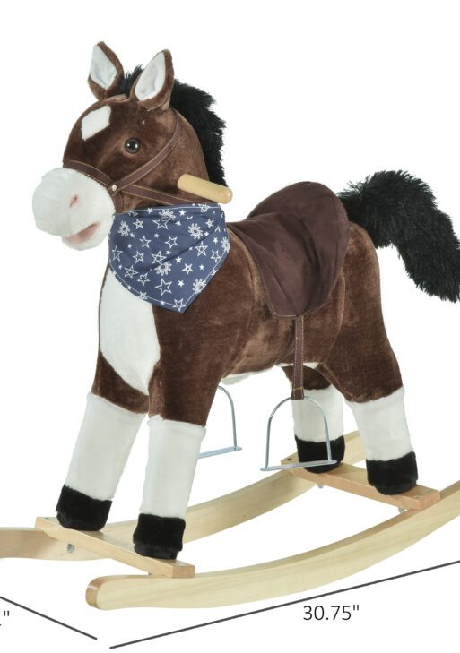 Qaba Kids Plush Ride-On Rocking Horse Toy Cowboy Rocker with Fun Realistic Sounds for Child 3-6 Years Old, Brown
