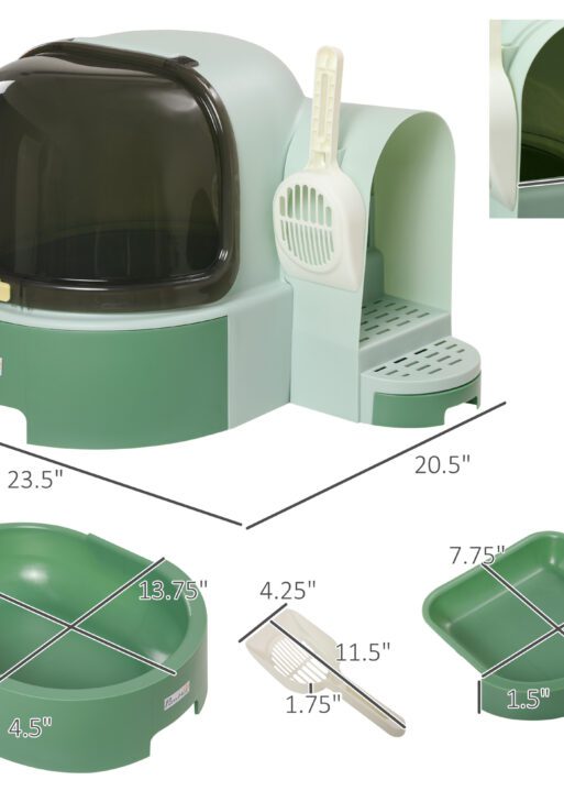 Cat Litter Box Easy to Clean Open with Scoop, Green