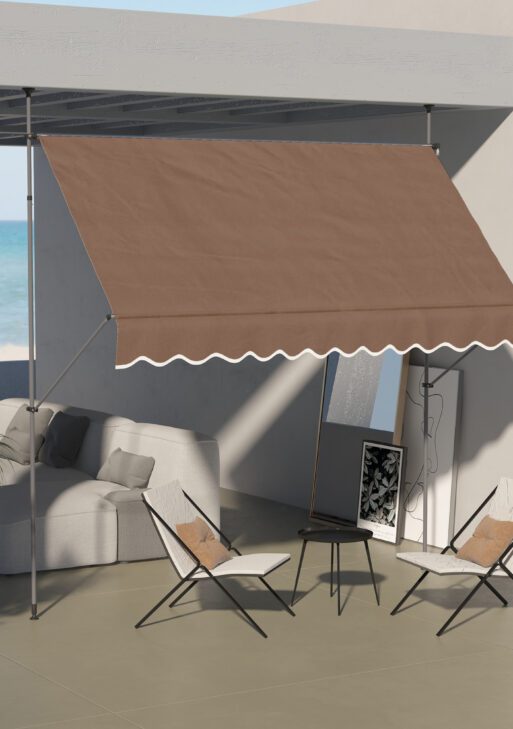 10' x 4' Manual Retractable Awning, Non-Screw Patio Awning, UV Resistant, for Window or Door, Coffee