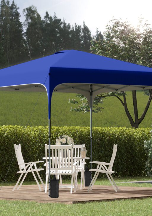 8' x 8' Pop Up Canopy Tent with Wheeled Carry Bag and 4 Sand Bags, Instant Sun Shelter, Tents for Parties, Height Adjustable, for Outdoor, Garden, Patio, Royal Bue