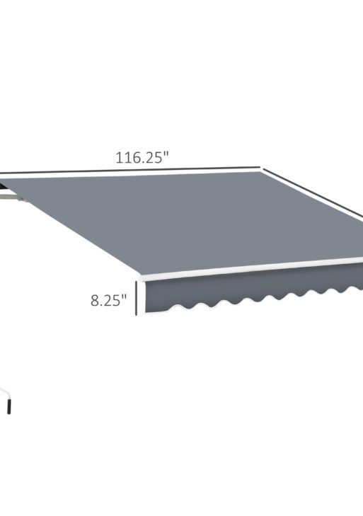 10' x 8' Patio Awning, Manual Retractable Sun Shade with UV Protection and Easy Crank Opening, Dark Gray