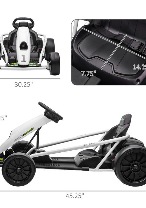 24V Electric Go Kart for Kids, Drift Ride-On Racing Go Kart with 2 Speeds, for Boys Girls Aged 8-12 Years Old, White