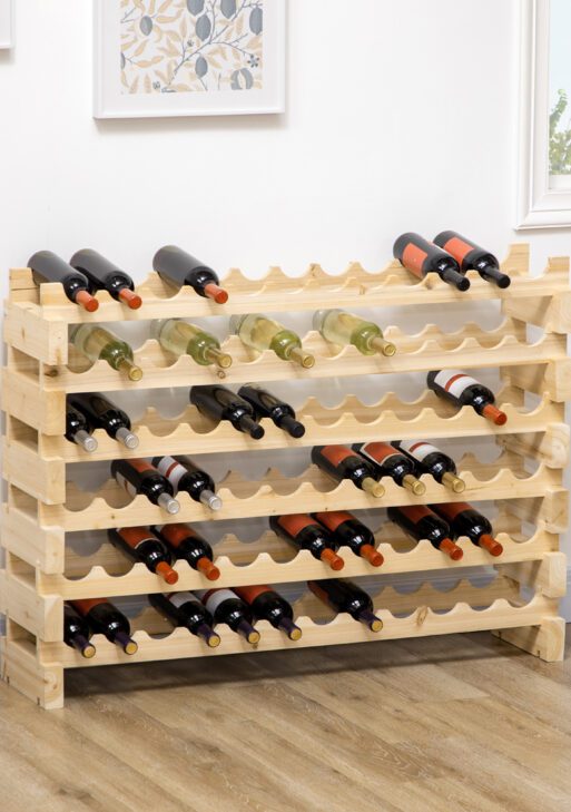 Stackable Wine Rack, Modular Storage Shelves, 72-Bottle Holder, Freestanding Display Rack for Kitchen, Pantry, Cellar, Natural