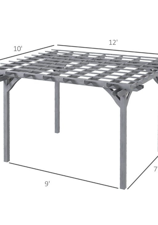 12' x 10' Wooden Pergola, Outdoor Grape Gazebo for Garden, Patio, Backyard, Deck, Gray