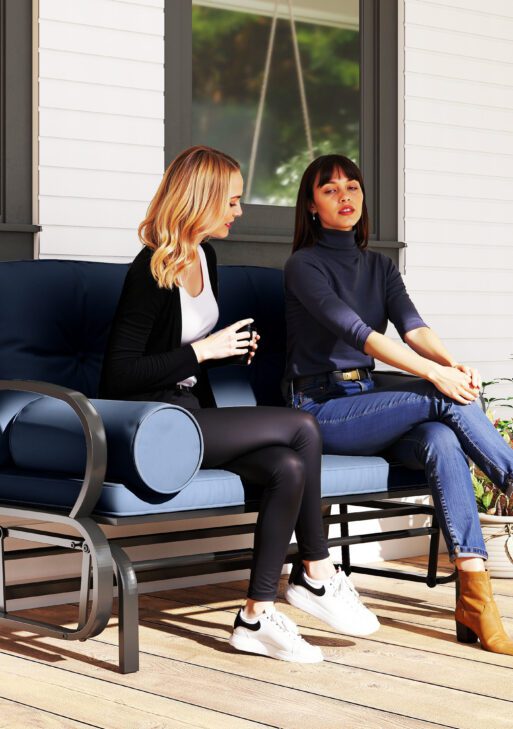 Swing Glider Rocking Chair, Double Patio Bench, 2 Person Loveseat with Steel Frame, Cushions, Pillow Armrests, Blue