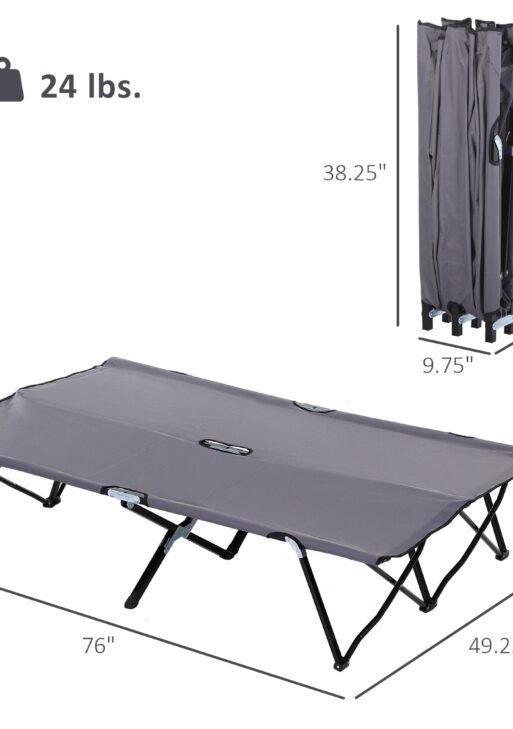 2 Person Folding Camping Cot for Adults, 50" Extra Wide Outdoor Portable Sleeping Cot with Carry Bag, Elevated Camping Bed, Beach Hiking, Grey