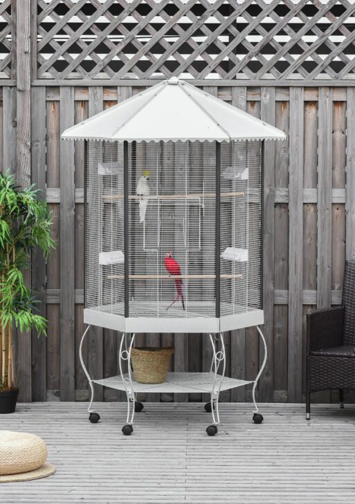 77" Flight Bird Cage Hexagon Covered Canopy Portable Aviary With Storage