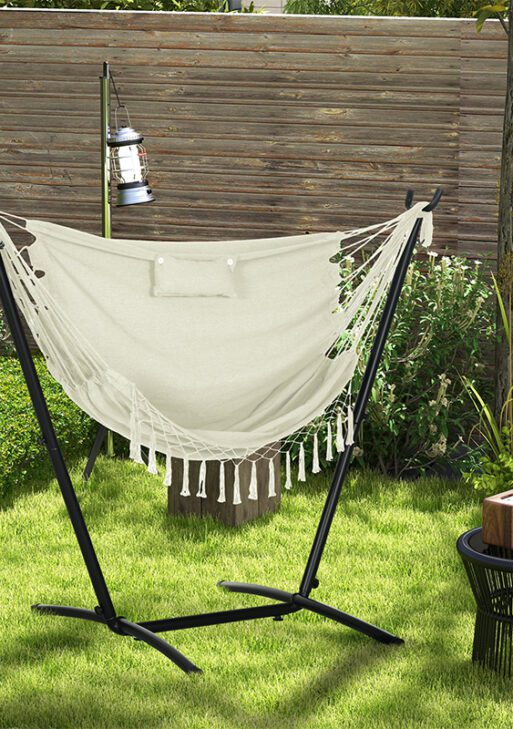 U Shape Stand Hammock Chair, Headrest Include Hammock Swing, Cream White