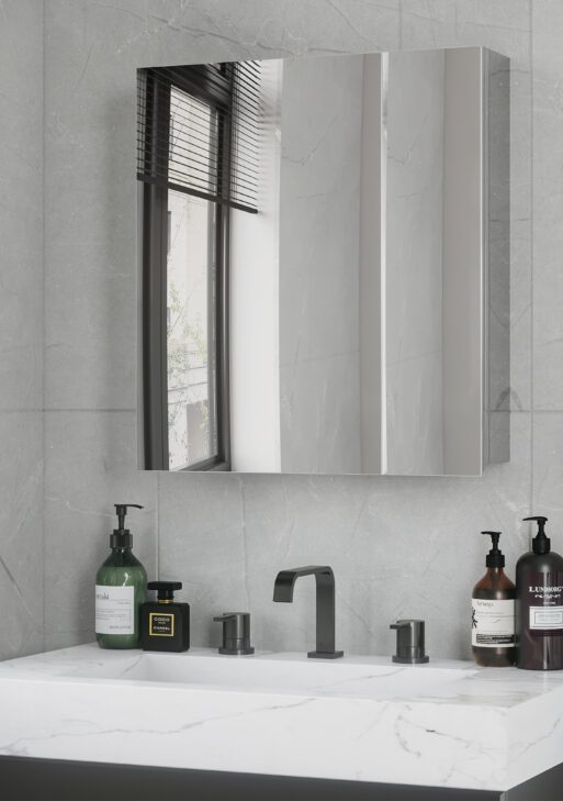 Wall Mounted Bathroom Medicine Cabinet with Hinged Door Storage Shelves for Living Room and Laundry Room Silver