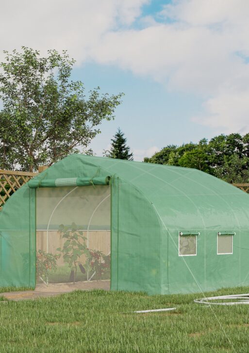 11.5' x 10' x 6.5' Walk-in Tunnel Greenhouse, Green House with Zippered Mesh Door, 7 Mesh Windows & Roll-up Sidewalls, Upgraded Gardening Plant Hot House with Galvanized Steel Hoops, Green