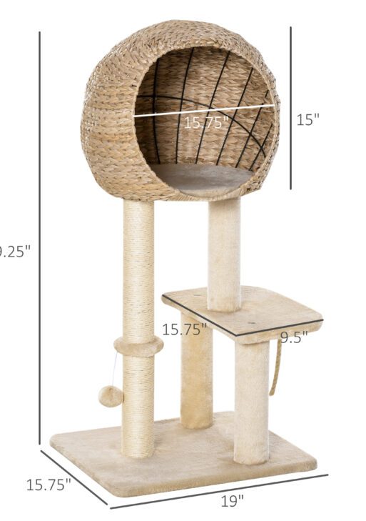 Cat Tree with Sisal Scratching Post Condo and Hanging Rope 39" H, Beige