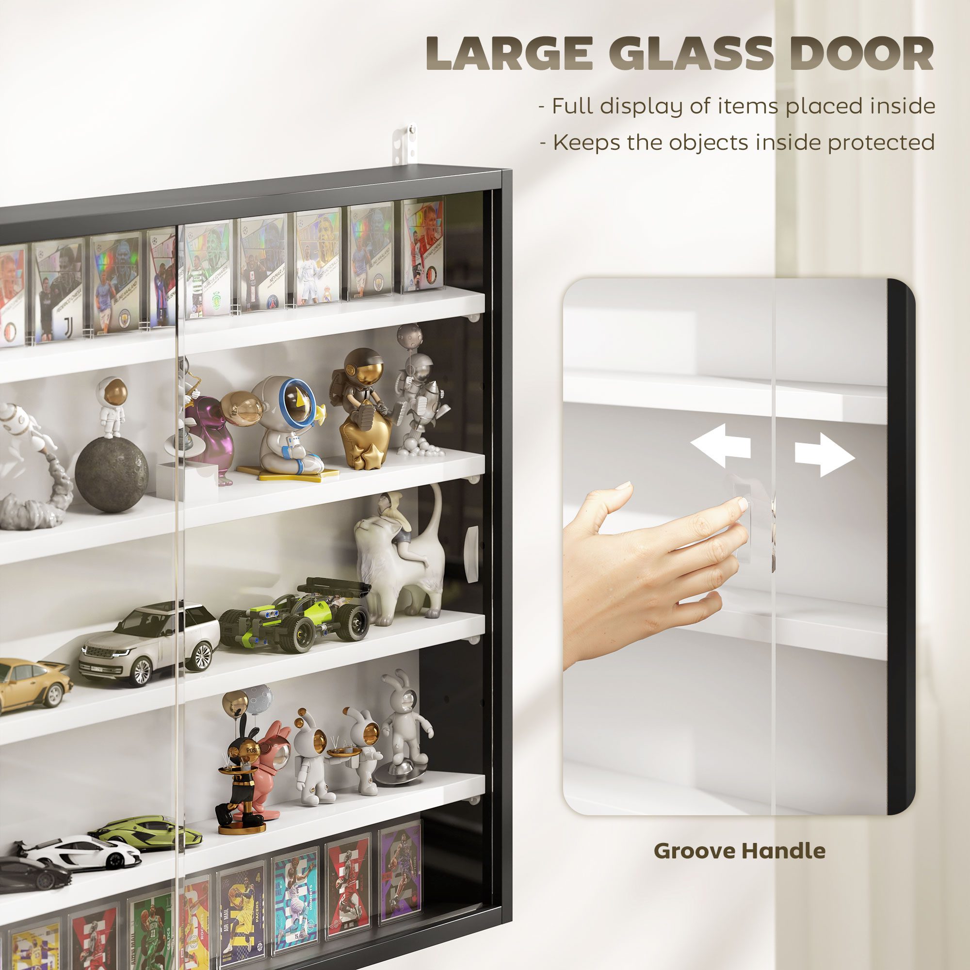 5-Tier Display Cabinet, Wall-Mounted Display Case with 2 Glass Doors and Adjustable Shelves, Black - Image 3
